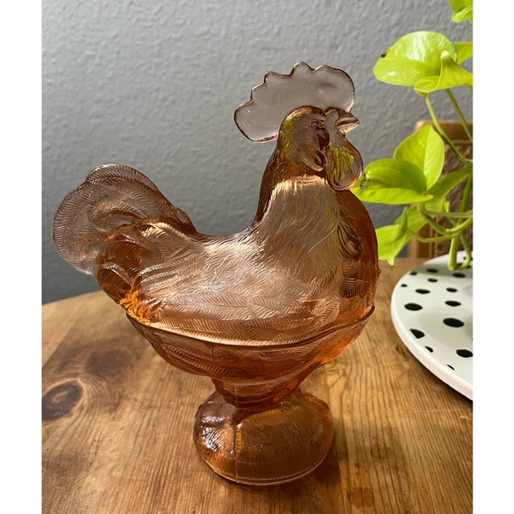 Dining Pink Rooster Candy Dish Carnival Glass Poshmark